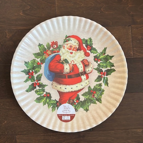Sleigh Hill Christmas Platter melamine New Santa Claus Holly Berries - Picture 1 of 1